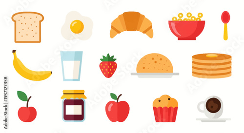 Breakfast food icons isolated illustration