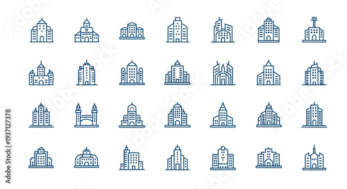 Building icons city skyline vector set