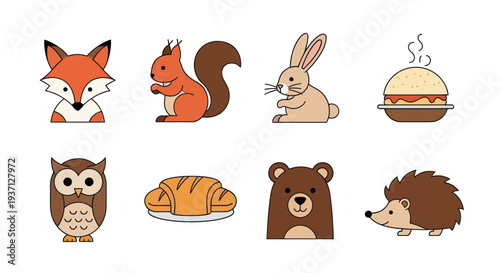 Cartoon animals and food illustrations