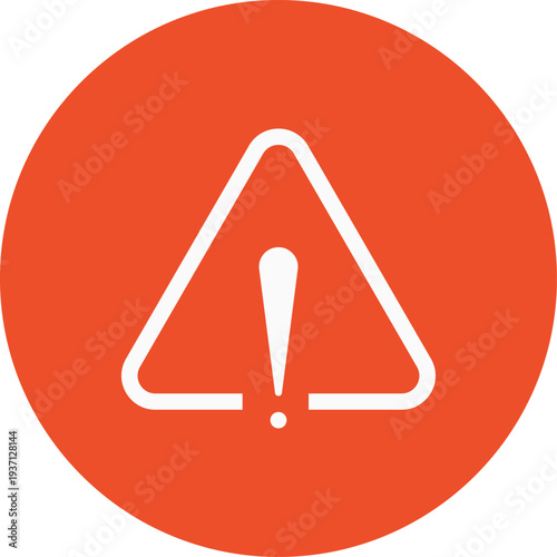 Warning sign icon, alert symbol in triangle with exclamation mark on orange