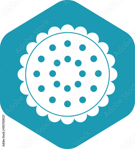 Round cookie biscuit icon inside hexagon badge minimal flat vector illustration for bakery snack dessert sweet food and confectionery design