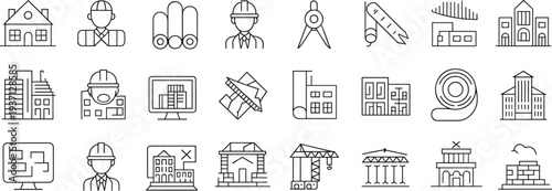Architecture and Construction Line Icons Set Vector Graphic Elements Keywords: architecture, construction, building, house