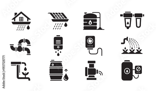 Water conservation icons for sustainable living and eco friendly practices