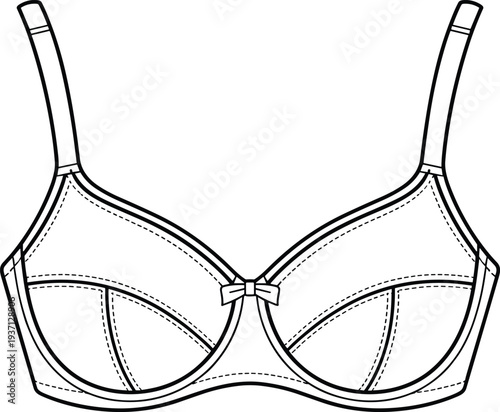 Women bra underwear hand drawn vector illustration, elegant female lingerie fashion sketch, classic undergarment line art design isolated on white background