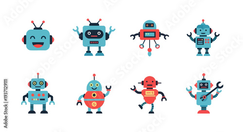 Cartoon robots collection isolated on white