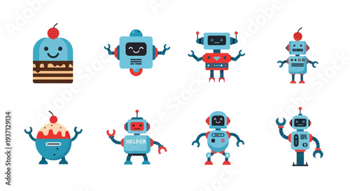 Cartoon robots collection isolated on white