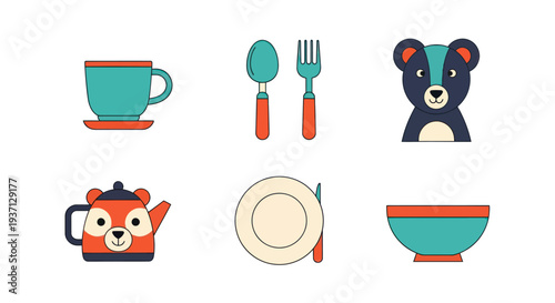 Cartoon utensils and bear illustration