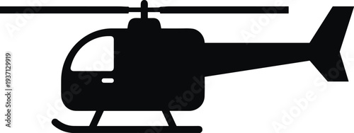 helicopter silhouette icon vector illustration, isolated black chopper aircraft symbol, aviation transport vehicle, emergency rescue flight rotorcraft, minimalist flat graphic design