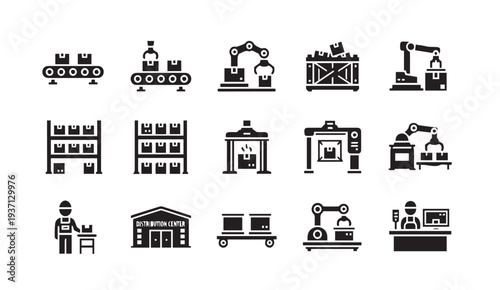 Industrial icons for logistics and manufacturing processes