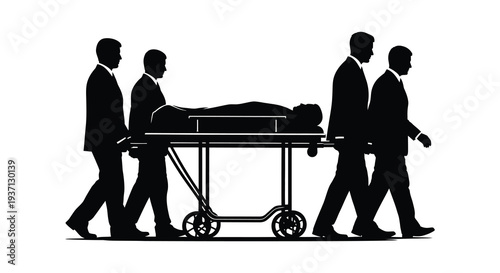Silhouette of pallbearers carrying a coffin on a stretcher representing loss and mourning high quality professional