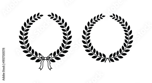 Three black laurel wreaths with varying degrees of completeness are displayed on a white background