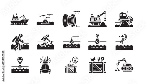 Offshore oil rig operations with various equipment and workers