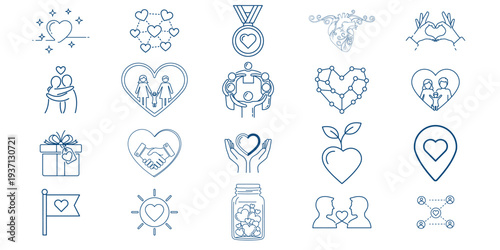 Set of medical and dental icons featuring a pink heart vector illustration and romance symbols in a decorative pattern design for a wedding or holiday celebration card concept