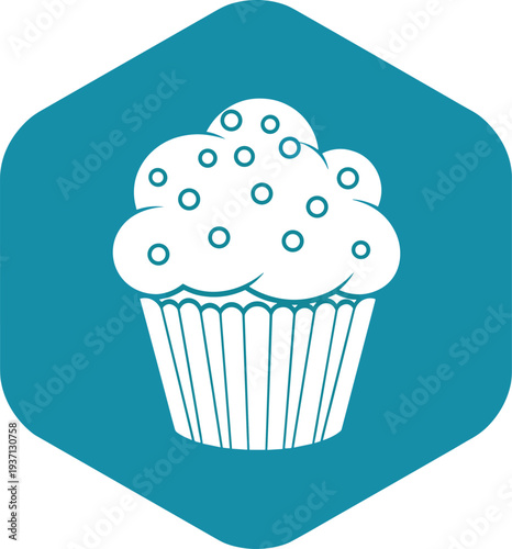 Sweet cupcake dessert icon inside hexagon badge minimal flat vector illustration for bakery pastry menu confectionery and celebration food design