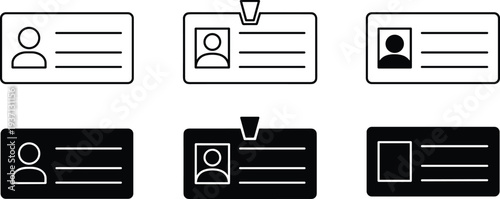 ID Card Icon Set, Identification Badge Templates, Employee Access Cards Collection, Editable Outline and Solid Vector Illustration
