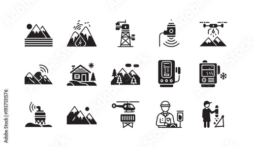 Set of modern black technology and wilderness icons