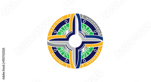 Circular Emblem with Four Pointed Star.