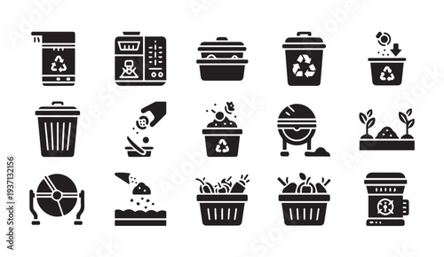 Collection of waste management and recycling icons