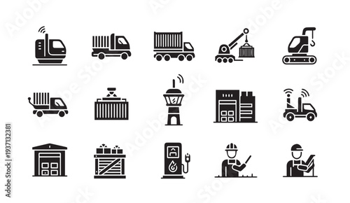 Logistics and transportation icons for business and industry use