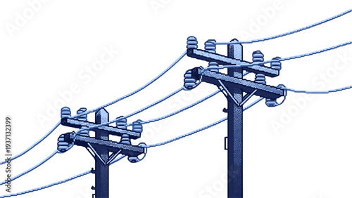 Electric power poles and transmission lines infrastructure illustration