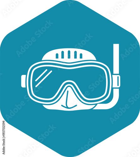 Snorkeling diving mask icon inside hexagon badge minimal flat vector illustration for scuba underwater adventure marine sport and travel design
