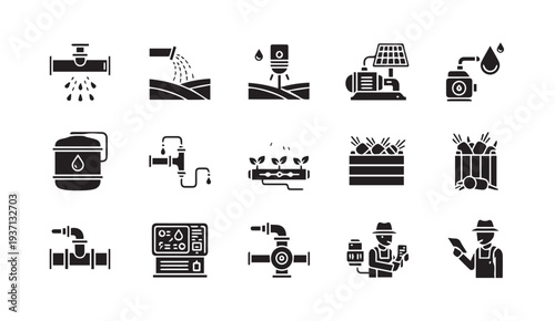 Modern irrigation system icons for agriculture and water management solutions