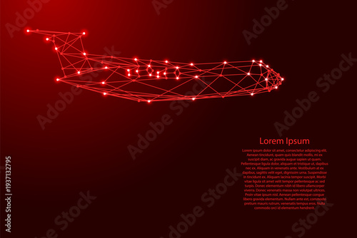 cargo jet transport aircraft from futuristic polygonal red lines and glowing stars for banner, poster, greeting card