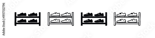 Sneaker Shoe Rack Icons. Casual Footwear Storage and Organization Vector Set for Athletic Shoes.