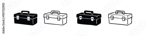 Toolbox Icons Set. Handyman and DIY Tools Storage Vector. Professional Equipment Box Collection.