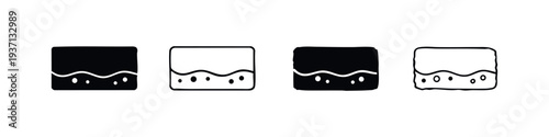 Dish Soap or Cleaning Product Icons with Liquid and Bubbles in Solid and Outline Style