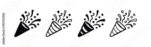 Party Popper Confetti Icons Set with Explosion, Festive Celebration Vector Design Elements