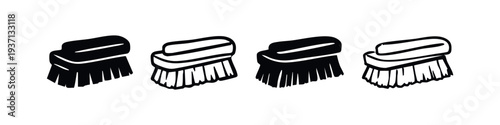 Cleaning Scrub Brush Icons Set in Various Styles, Household Tool Vector for Cleaning Tasks