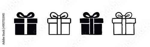 Elegant Gift Box Present Icons Set in Solid and Outline Styles for Holidays and Celebrations
