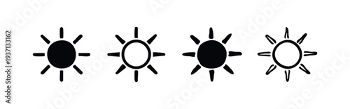 Sun Icons Set in Solid and Hand-Drawn Styles, Sunny Weather Vector Illustration for Forecasts