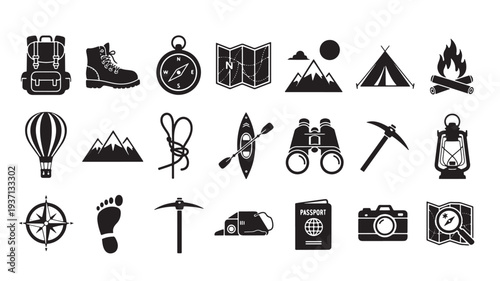 Set of 20 hiking icons vector