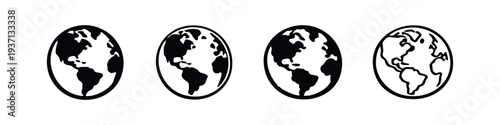 Hand drawn globe earth icon set. Planet world map vector illustration. Global communication symbol for ecology design.