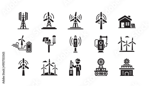 Renewable energy icons for sustainable technology and infrastructure projects