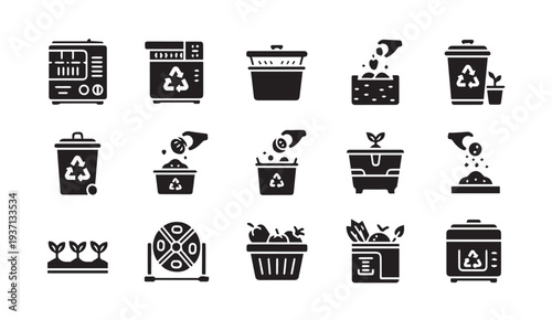 Collection of composting icons for eco-friendly projects