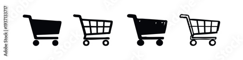 Shopping cart icon set. E-commerce and retail symbols for online buying and consumerism.
