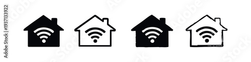 Smart Home WiFi Icon Set - Wireless Internet Connection for Modern Houses