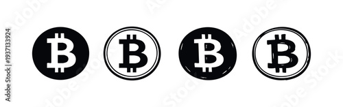 Bitcoin Cryptocurrency Icon Set - Digital Currency and Blockchain Finance