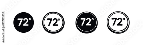 72 Degrees Temperature Icon Set - Climate Control and Thermostat Symbol