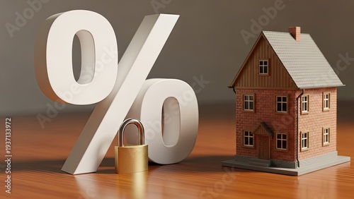3D Percentage Symbol and House Model Representing Real Estate Growth