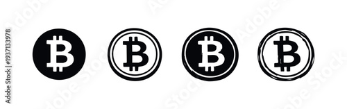 Bitcoin Cryptocurrency Icon Set - Digital Currency and Blockchain Finance