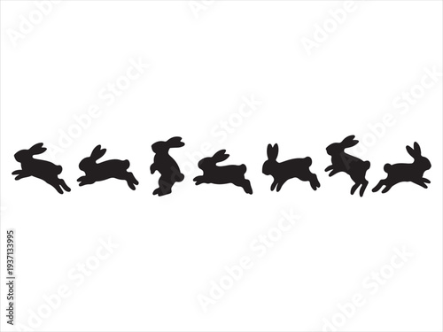Running rabbit silhouette leaping pose vector, Running Rabbit Silhouette Sequence Bunny Motion Vector Illustration