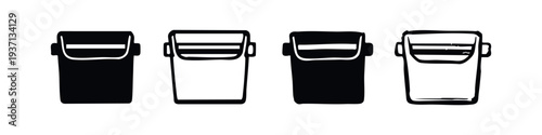 Rectangular Waste Bin and Trash Can Icons. Modern Delete and Recycle Symbol Set for Garbage Containers.