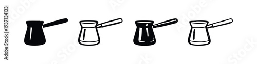 Hand-Drawn Cezve Coffee Pot Icons - Traditional Turkish Brewing Vessels