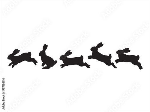 Running rabbit silhouette leaping pose vector, Running Rabbit Silhouette Sequence Bunny Motion Vector Illustration