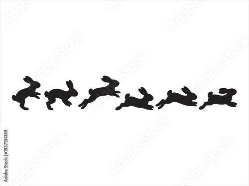 Running rabbit silhouette leaping pose vector, Running Rabbit Silhouette Sequence Bunny Motion Vector Illustration