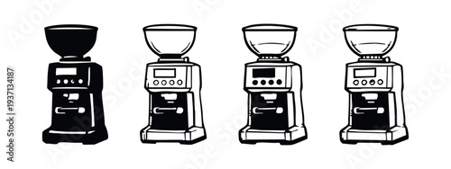 Professional Coffee Grinder Machine Icons - Barista Equipment Set